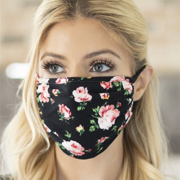 Black floral print face mask - Picture 2 of 11